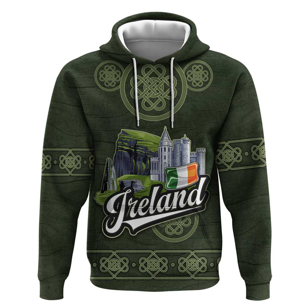 Celtic Ireland Zip Hoodie with Irish Flag Castle and Knotwork Design