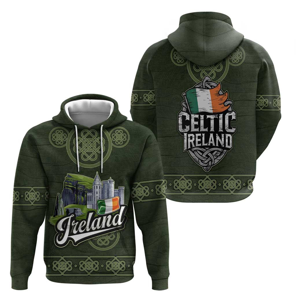 Celtic Ireland Zip Hoodie with Irish Flag Castle and Knotwork Design