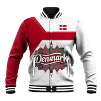 Denmark Baseball Jacket with Cityscape Print and Royal Coat of Arms Design