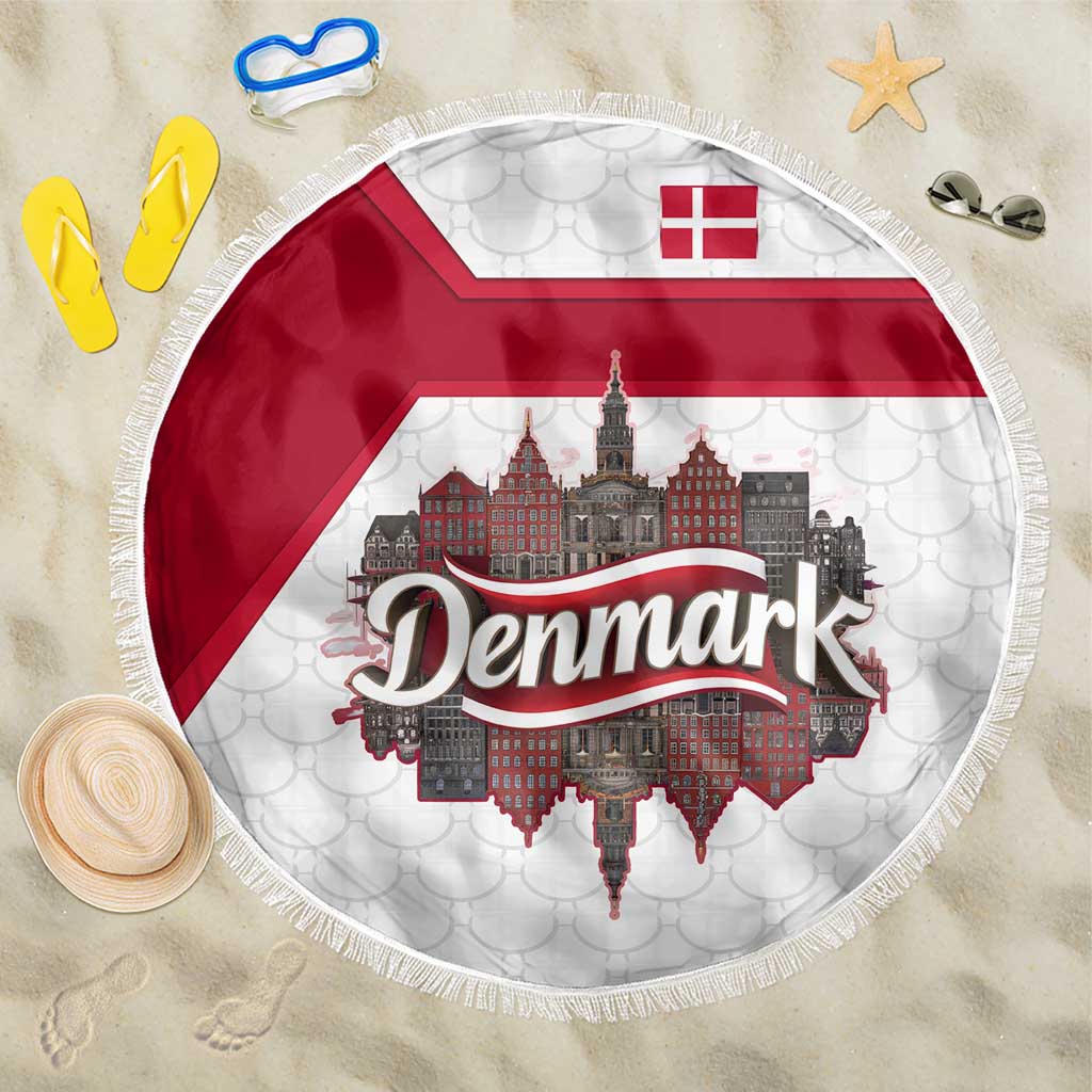 Denmark Beach Blanket with Cityscape Print and Royal Coat of Arms Design