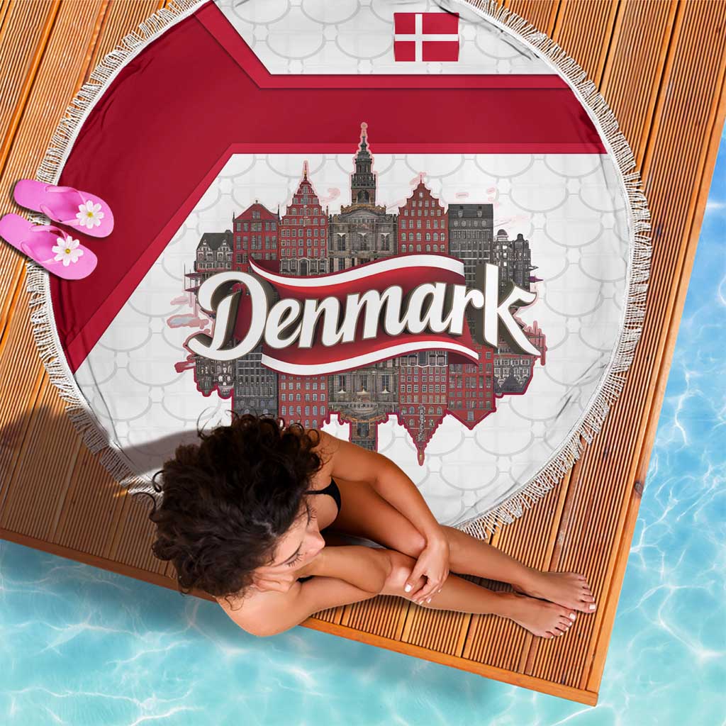 Denmark Beach Blanket with Cityscape Print and Royal Coat of Arms Design