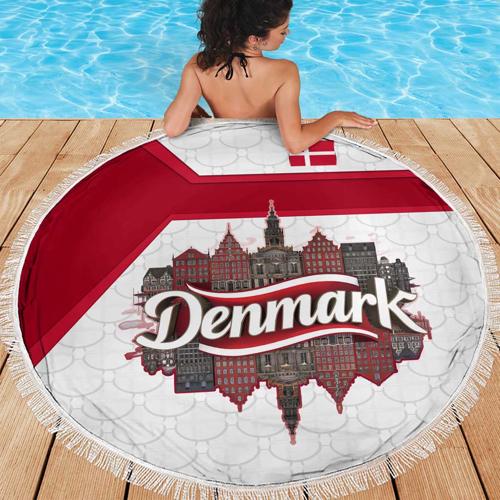 Denmark Beach Blanket with Cityscape Print and Royal Coat of Arms Design