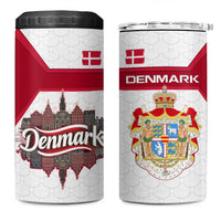 Denmark 4 in 1 Can Cooler Tumbler with Cityscape Print and Royal Coat of Arms Design