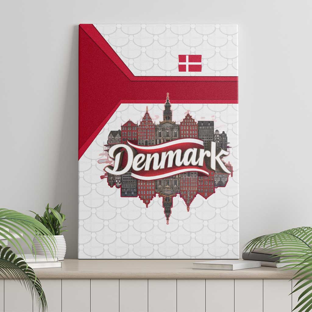 Denmark Canvas Wall Art with Cityscape Print and Royal Coat of Arms Design