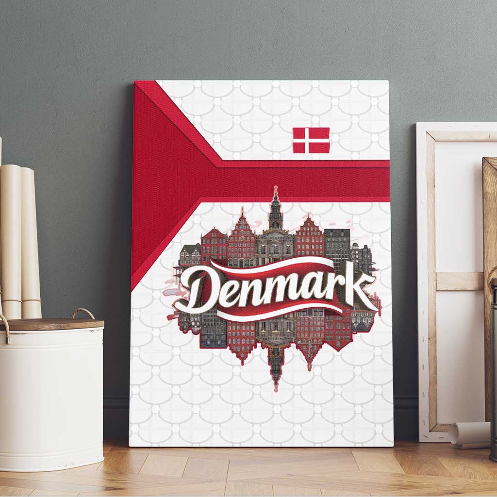 Denmark Canvas Wall Art with Cityscape Print and Royal Coat of Arms Design