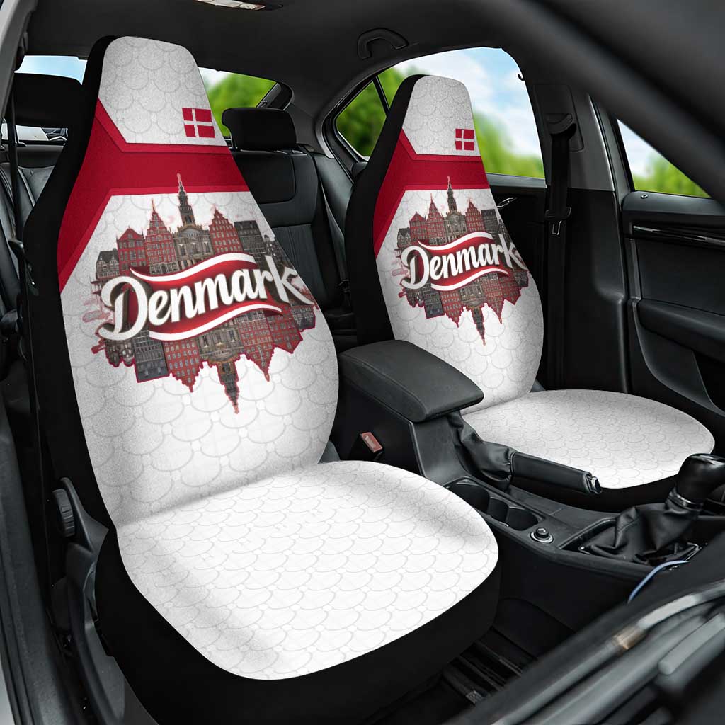 Denmark Car Seat Cover with Cityscape Print and Royal Coat of Arms Design