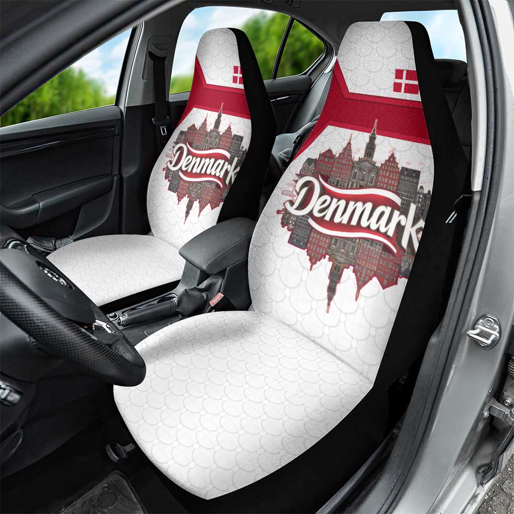 Denmark Car Seat Cover with Cityscape Print and Royal Coat of Arms Design