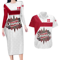Denmark Couples Matching Long Sleeve Bodycon Dress and Hawaiian Shirt with Cityscape Print and Royal Coat of Arms Design