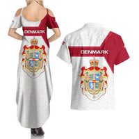 Denmark Couples Matching Summer Maxi Dress and Hawaiian Shirt with Cityscape Print and Royal Coat of Arms Design