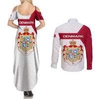 Denmark Couples Matching Summer Maxi Dress and Long Sleeve Button Shirt with Cityscape Print and Royal Coat of Arms Design