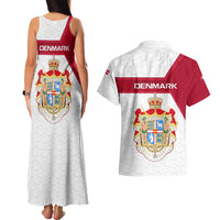 Denmark Couples Matching Tank Maxi Dress and Hawaiian Shirt with Cityscape Print and Royal Coat of Arms Design