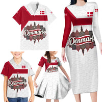 Denmark Family Matching Long Sleeve Bodycon Dress and Hawaiian Shirt with Cityscape Print and Royal Coat of Arms Design