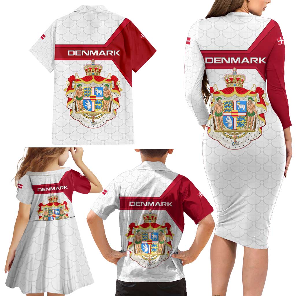 Denmark Family Matching Long Sleeve Bodycon Dress and Hawaiian Shirt with Cityscape Print and Royal Coat of Arms Design