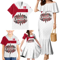 Denmark Family Matching Mermaid Dress and Hawaiian Shirt with Cityscape Print and Royal Coat of Arms Design