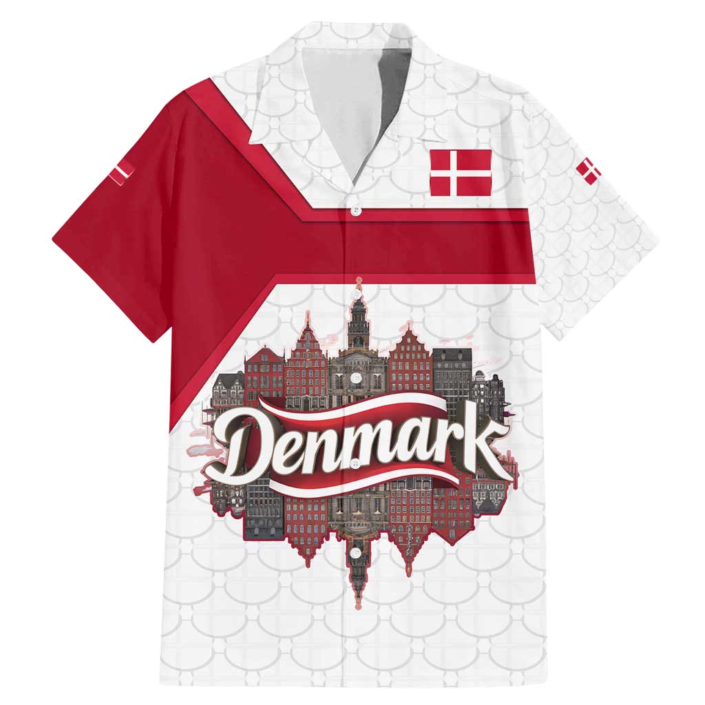 Denmark Family Matching Mermaid Dress and Hawaiian Shirt with Cityscape Print and Royal Coat of Arms Design