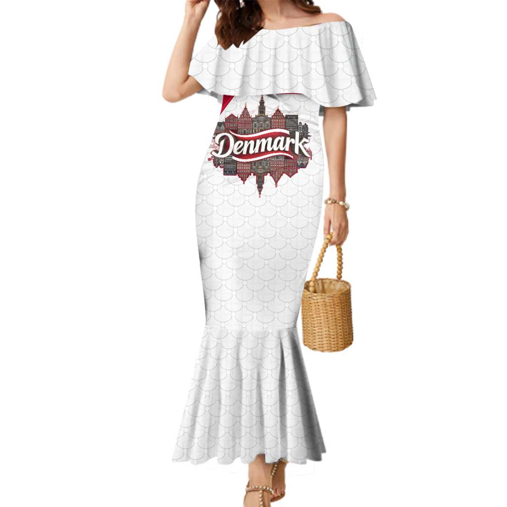 Denmark Family Matching Mermaid Dress and Hawaiian Shirt with Cityscape Print and Royal Coat of Arms Design