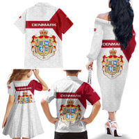 Denmark Family Matching Off The Shoulder Long Sleeve Dress and Hawaiian Shirt with Cityscape Print and Royal Coat of Arms Design