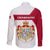 Denmark Family Matching Off The Shoulder Long Sleeve Dress and Hawaiian Shirt with Cityscape Print and Royal Coat of Arms Design