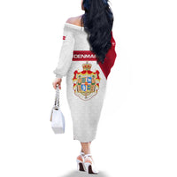 Denmark Family Matching Off The Shoulder Long Sleeve Dress and Hawaiian Shirt with Cityscape Print and Royal Coat of Arms Design