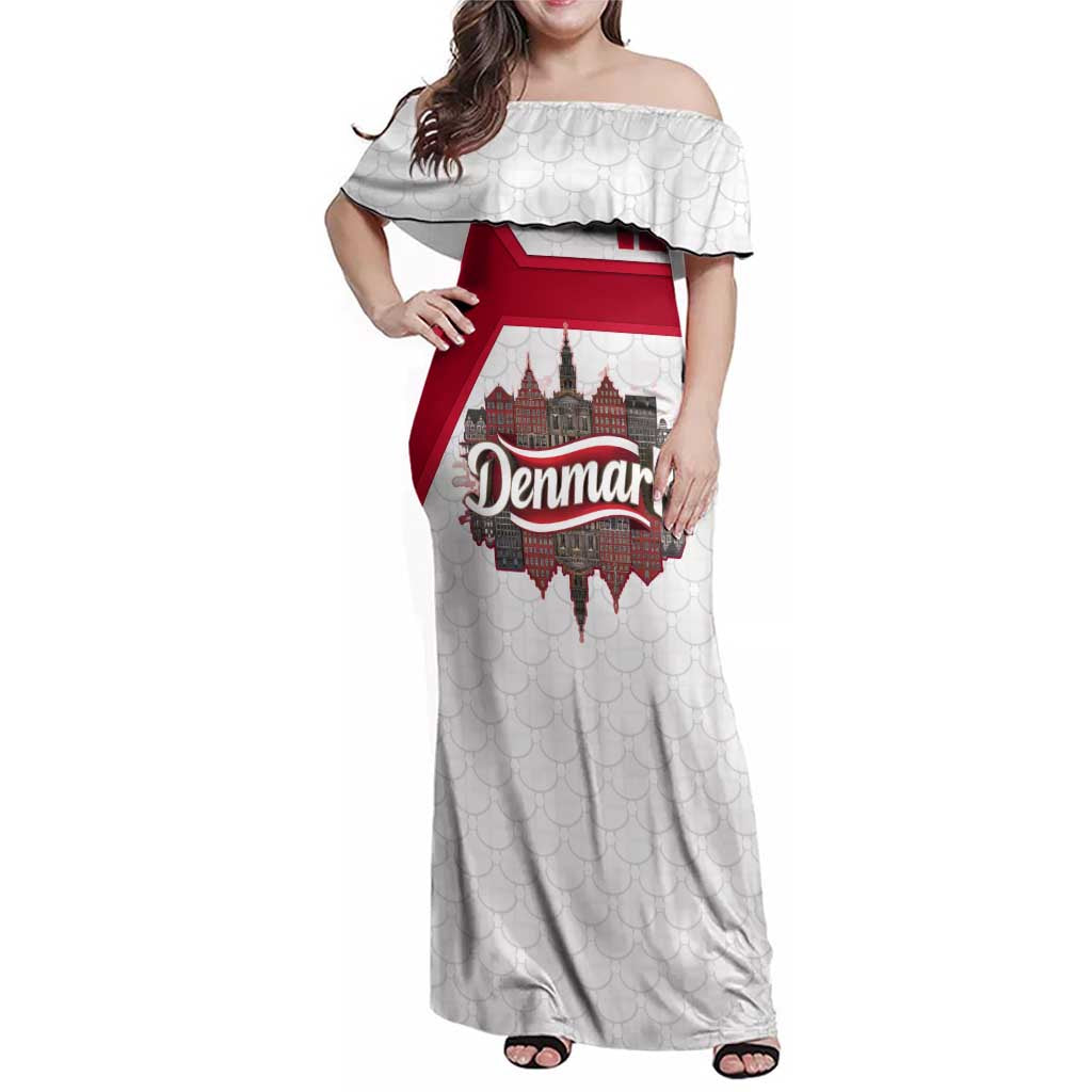 Denmark Family Matching Off Shoulder Maxi Dress and Hawaiian Shirt with Cityscape Print and Royal Coat of Arms Design