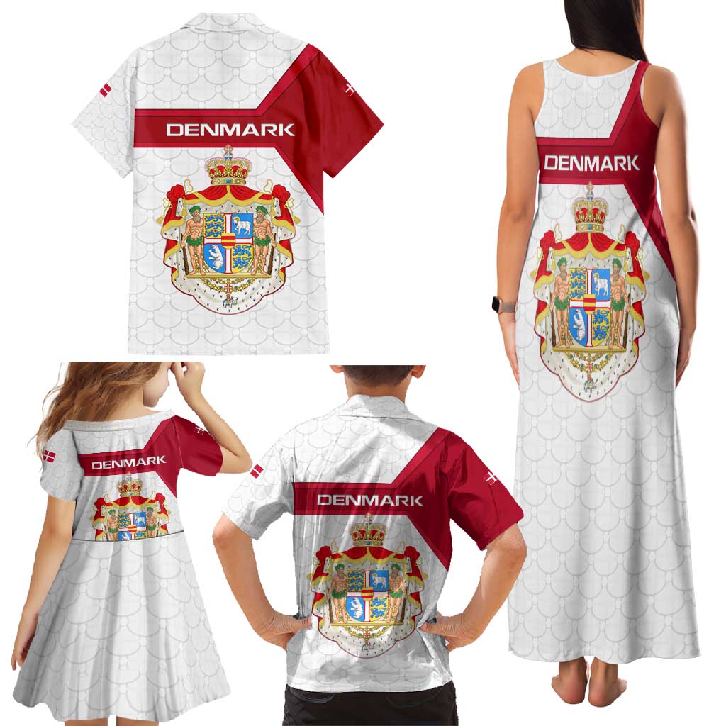 Denmark Family Matching Tank Maxi Dress and Hawaiian Shirt with Cityscape Print and Royal Coat of Arms Design