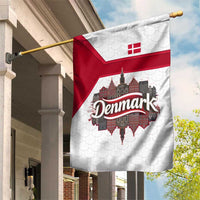 Denmark Garden Flag with Cityscape Print and Royal Coat of Arms Design