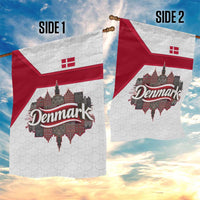 Denmark Garden Flag with Cityscape Print and Royal Coat of Arms Design