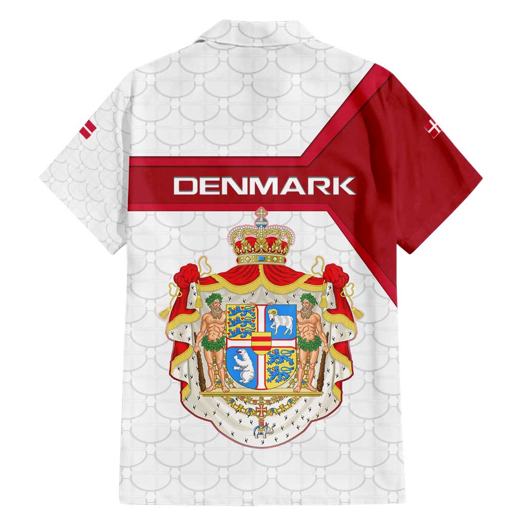 Denmark Hawaiian Shirt with Cityscape Print and Royal Coat of Arms Design