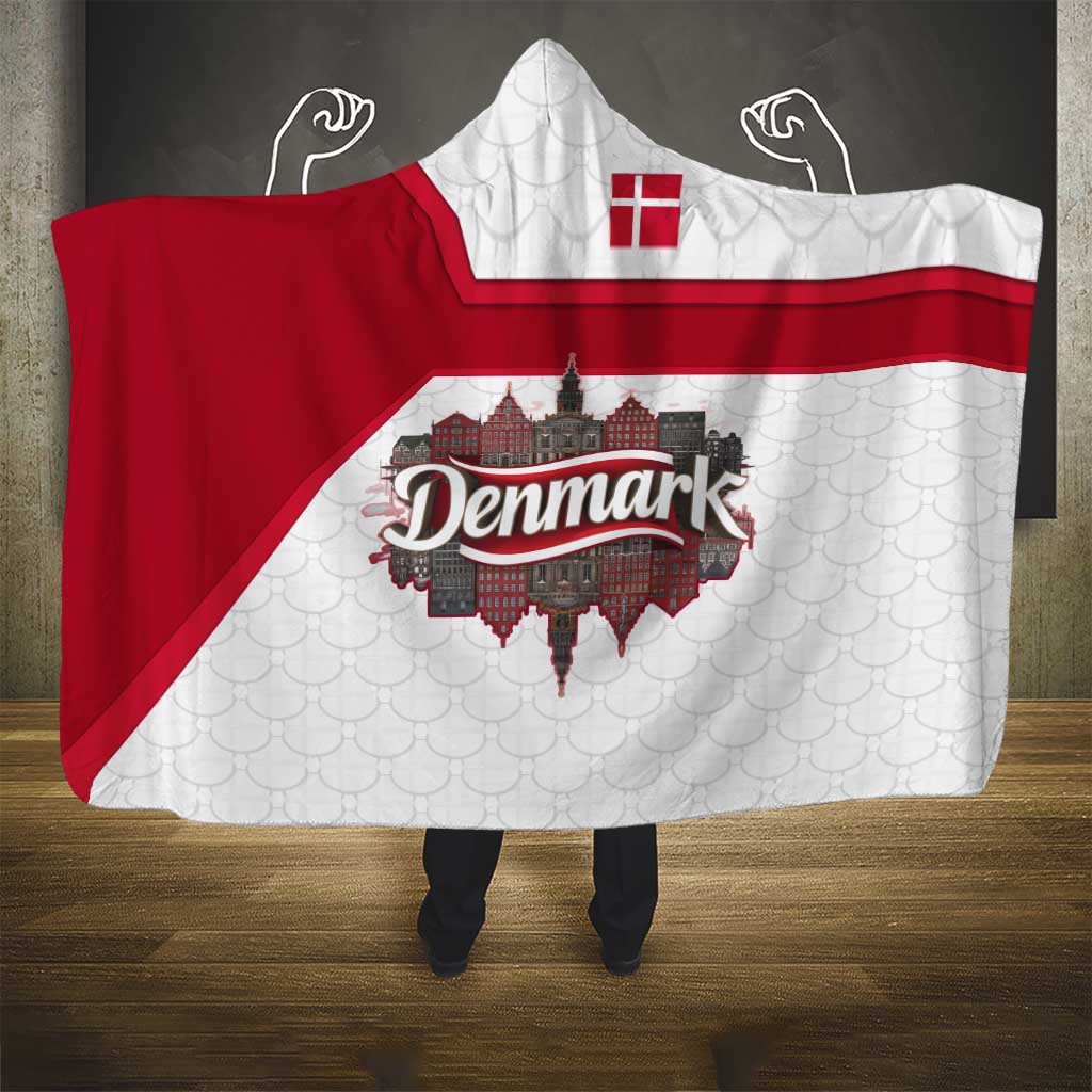 Denmark Hooded Blanket with Cityscape Print and Royal Coat of Arms Design