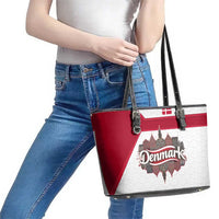 Denmark Leather Tote Bag with Cityscape Print and Royal Coat of Arms Design
