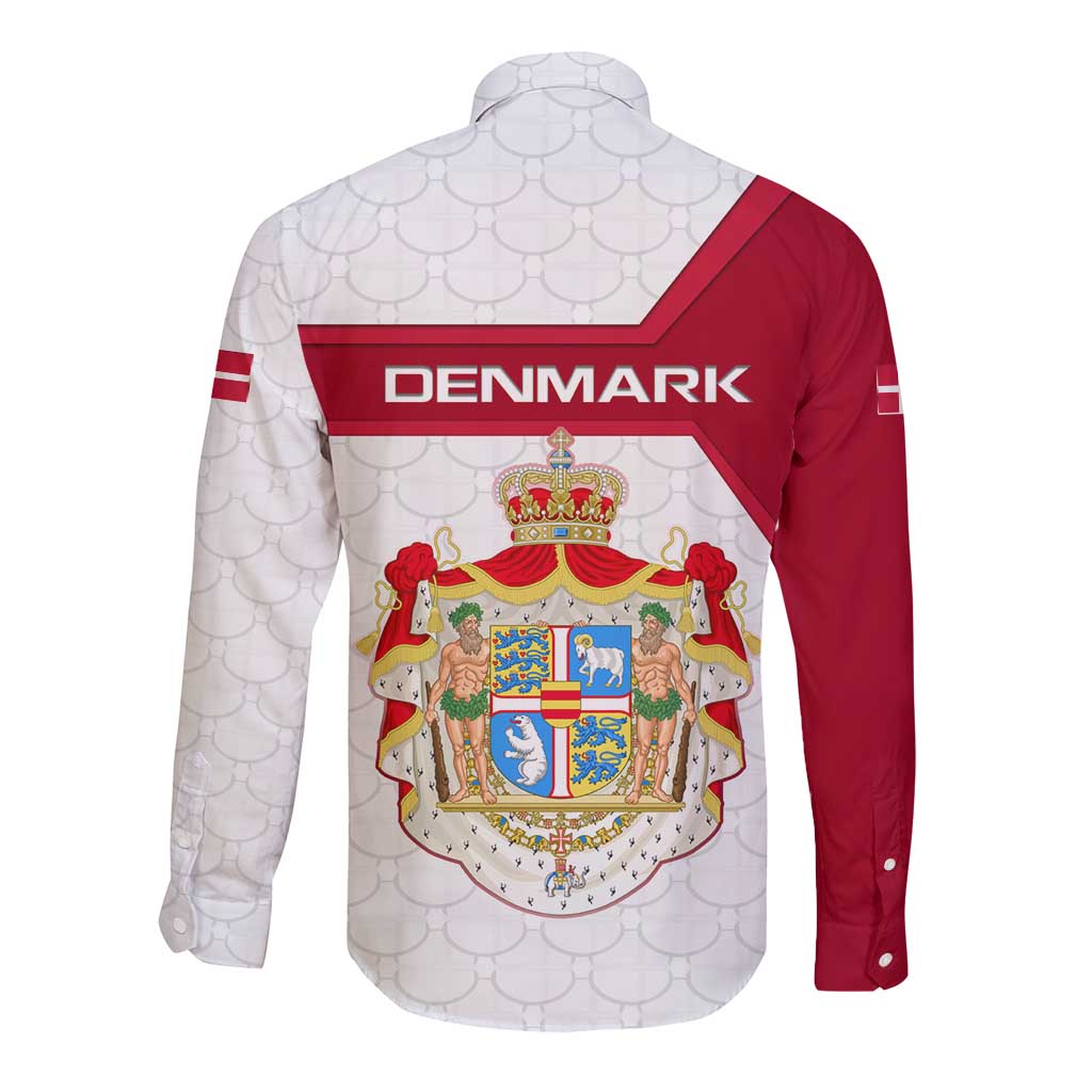 Denmark Long Sleeve Button Shirt with Cityscape Print and Royal Coat of Arms Design