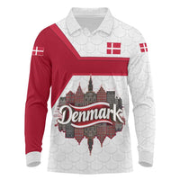 Denmark Long Sleeve Polo Shirt with Cityscape Print and Royal Coat of Arms Design