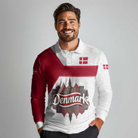 Denmark Long Sleeve Polo Shirt with Cityscape Print and Royal Coat of Arms Design