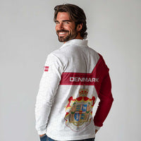 Denmark Long Sleeve Polo Shirt with Cityscape Print and Royal Coat of Arms Design