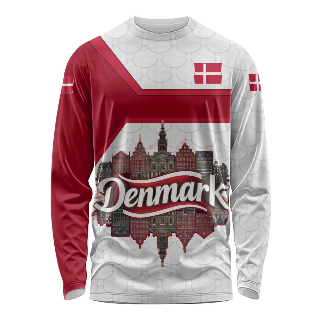 Denmark Long Sleeve Shirt with Cityscape Print and Royal Coat of Arms Design