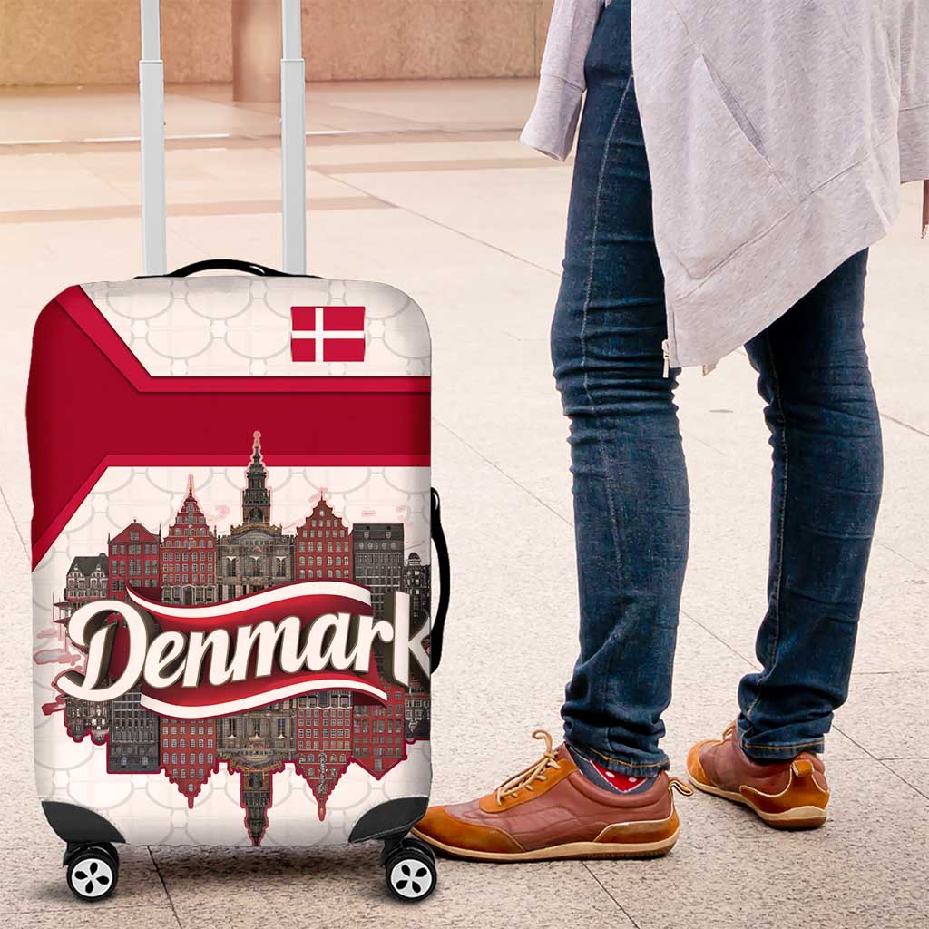 Denmark Luggage Cover with Cityscape Print and Royal Coat of Arms Design
