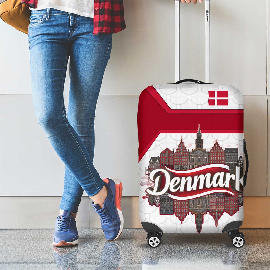 Denmark Luggage Cover with Cityscape Print and Royal Coat of Arms Design