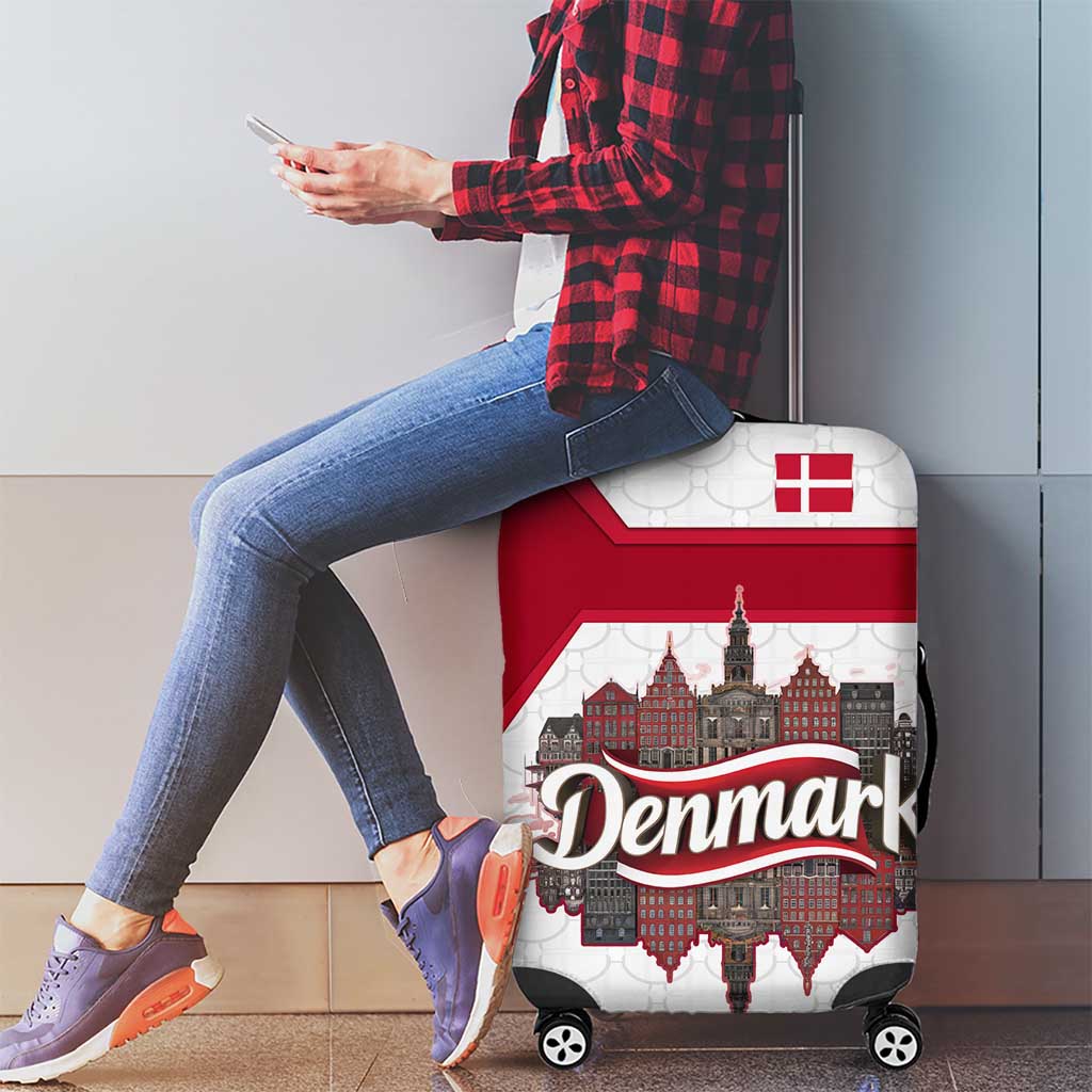 Denmark Luggage Cover with Cityscape Print and Royal Coat of Arms Design