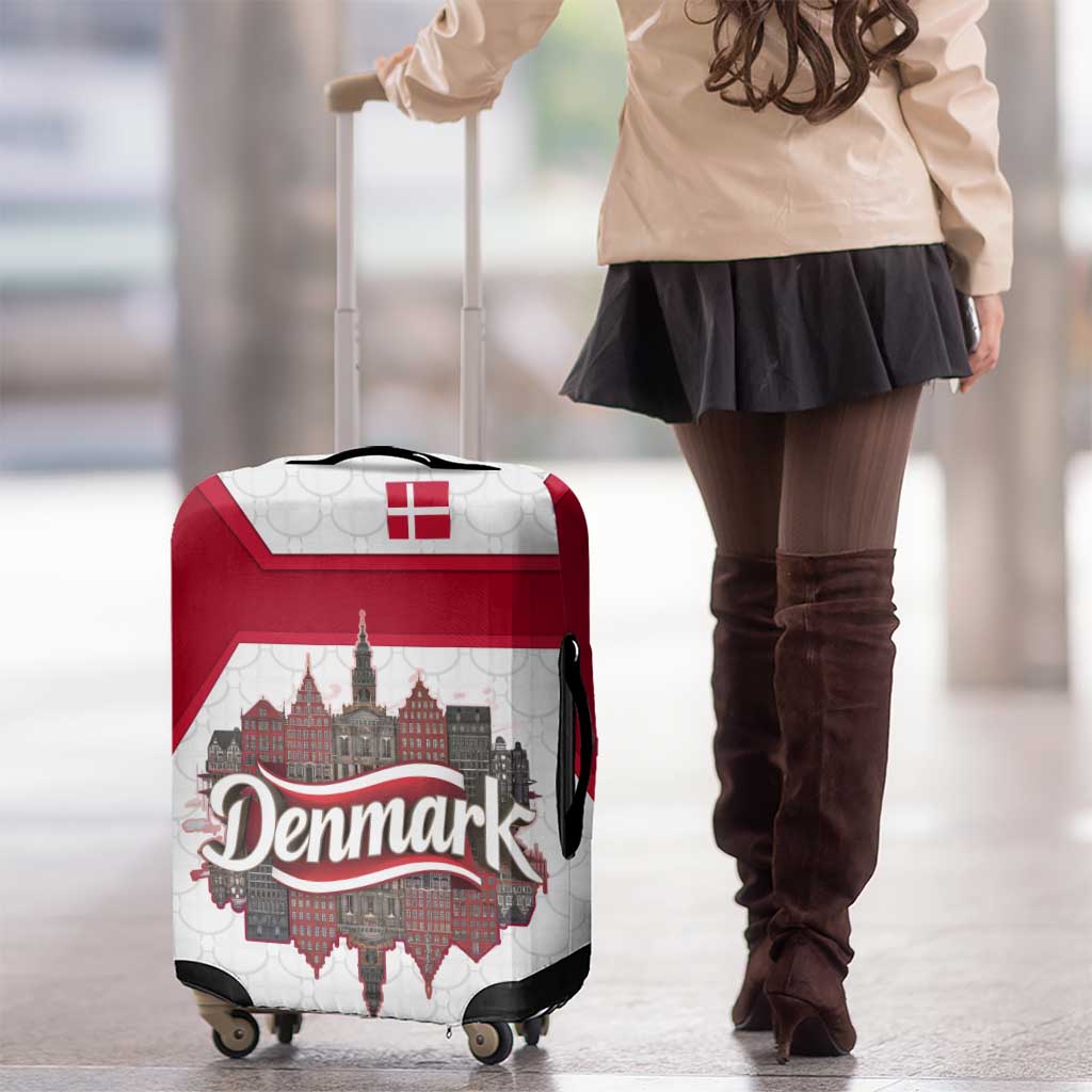 Denmark Luggage Cover with Cityscape Print and Royal Coat of Arms Design