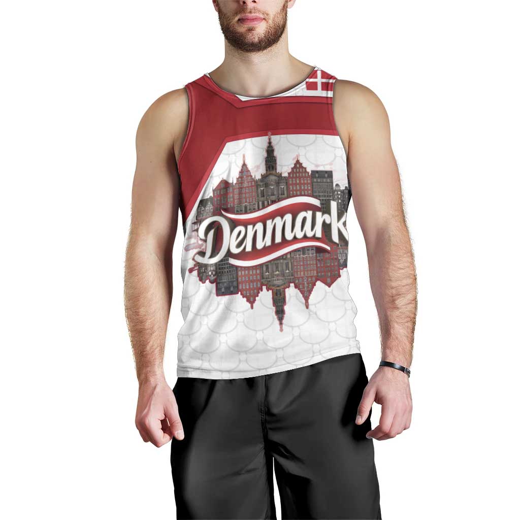 Denmark Men Tank Top with Cityscape Print and Royal Coat of Arms Design