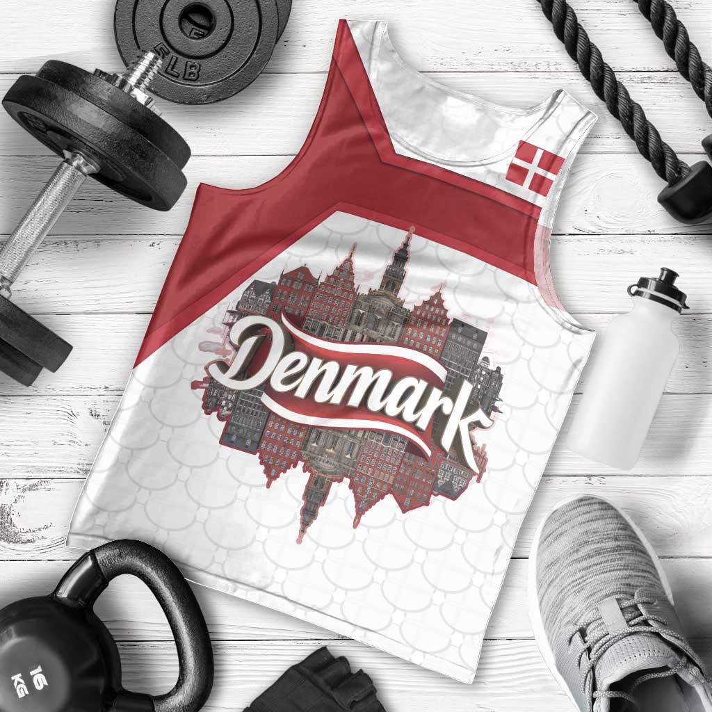Denmark Men Tank Top with Cityscape Print and Royal Coat of Arms Design