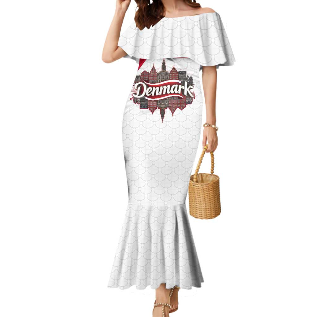 Denmark Mermaid Dress with Cityscape Print and Royal Coat of Arms Design