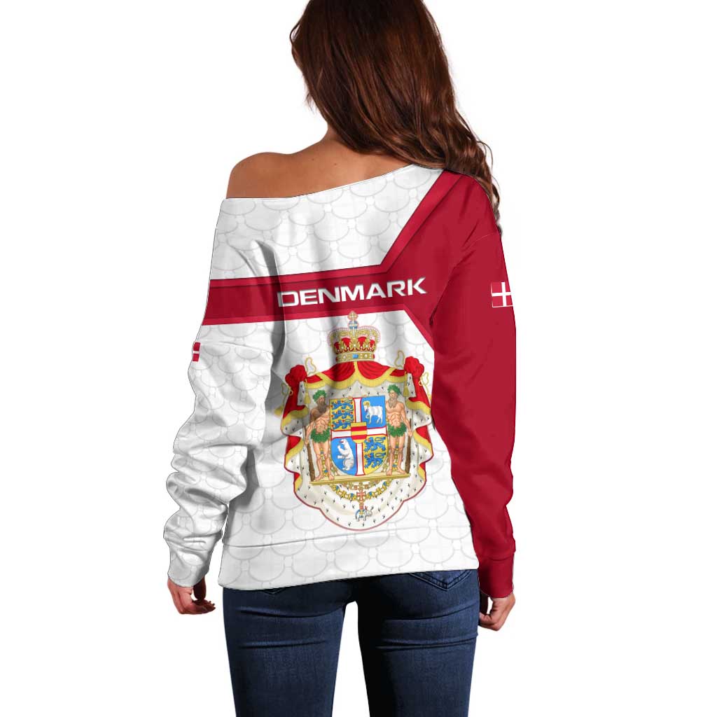 Denmark Off Shoulder Sweater with Cityscape Print and Royal Coat of Arms Design