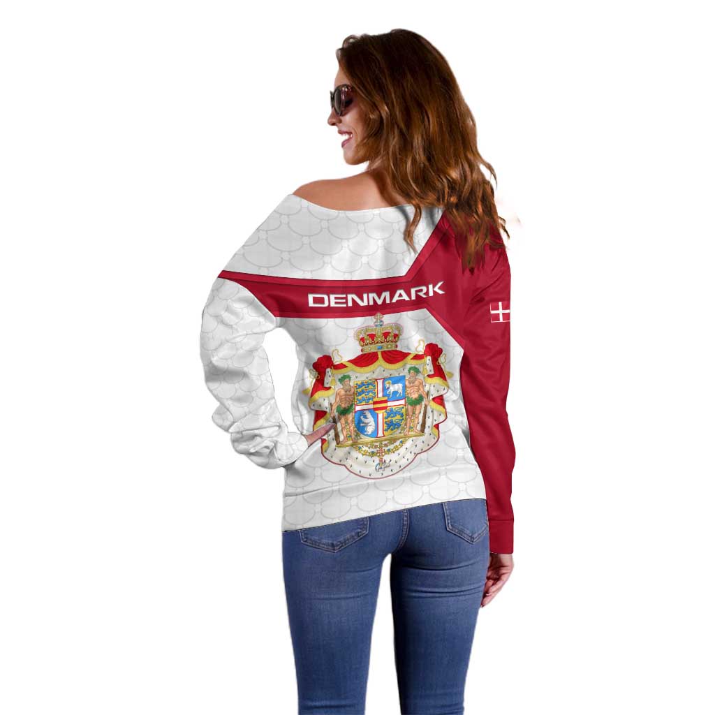 Denmark Off Shoulder Sweater with Cityscape Print and Royal Coat of Arms Design
