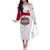 Denmark Off The Shoulder Long Sleeve Dress with Cityscape Print and Royal Coat of Arms Design