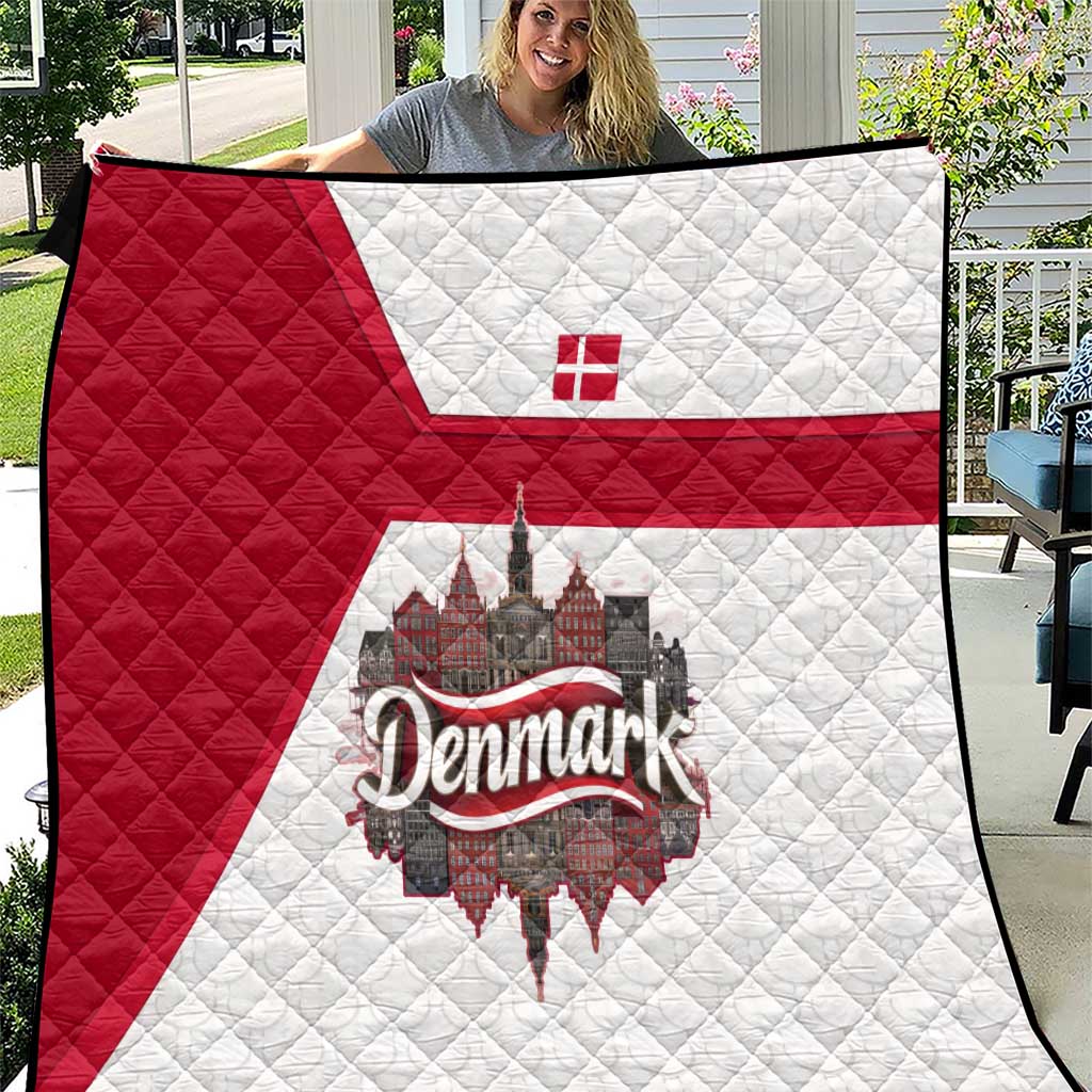 Denmark Quilt with Cityscape Print and Royal Coat of Arms Design