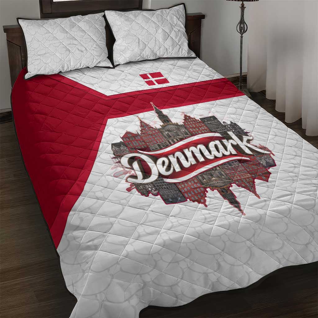 Denmark Quilt Bed Set with Cityscape Print and Royal Coat of Arms Design