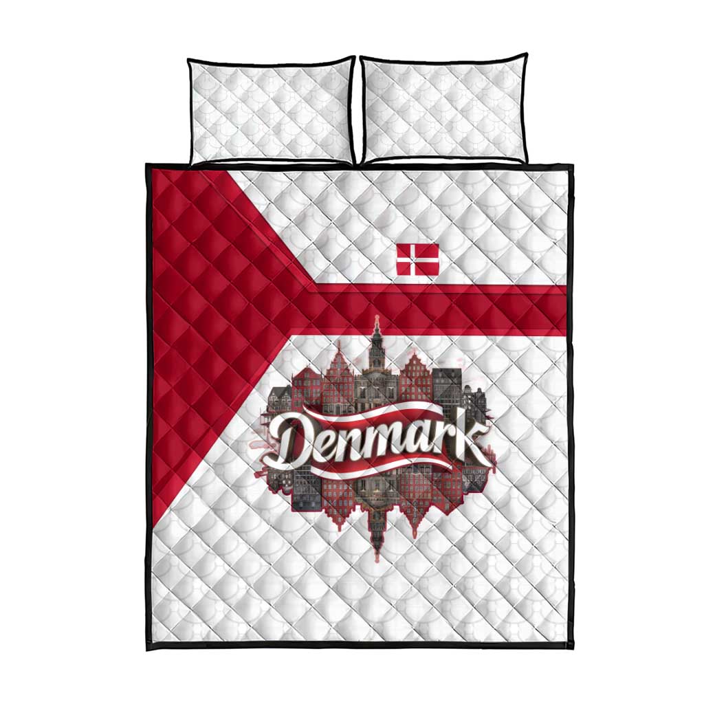 Denmark Quilt Bed Set with Cityscape Print and Royal Coat of Arms Design