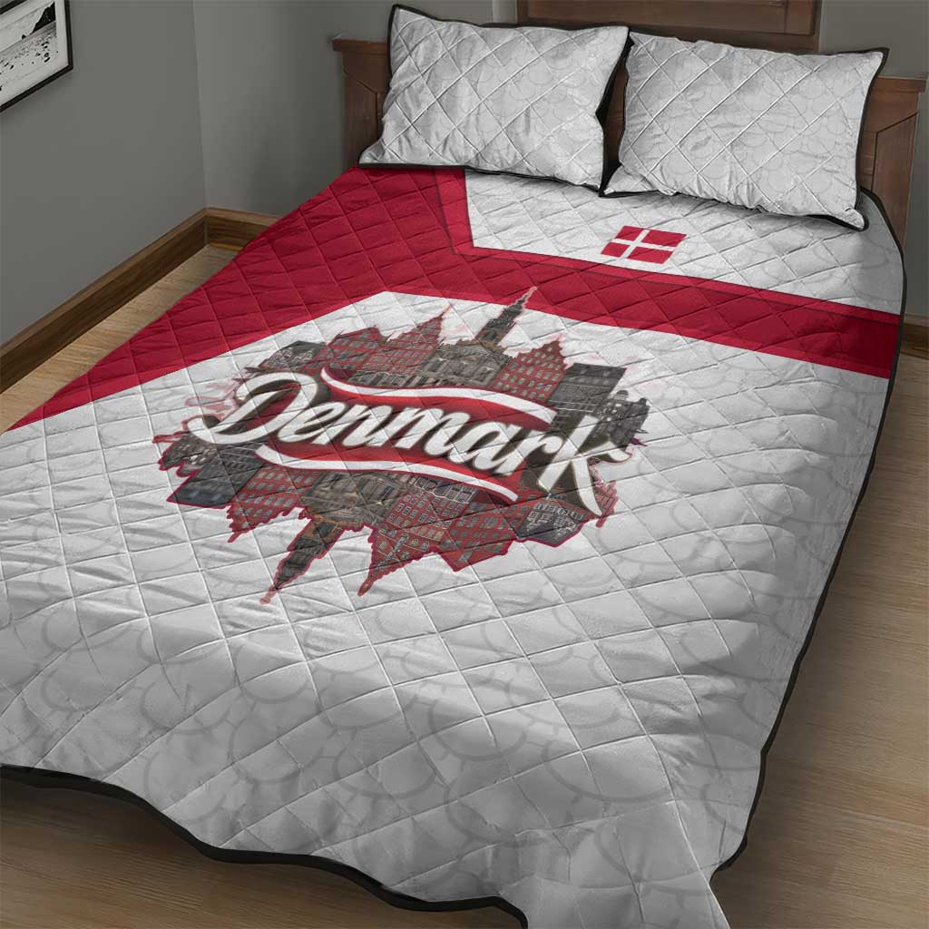 Denmark Quilt Bed Set with Cityscape Print and Royal Coat of Arms Design