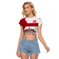 Denmark Raglan Cropped T Shirt with Cityscape Print and Royal Coat of Arms Design